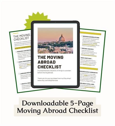 Moving Abroad Checklist Printable Move Abroad Planning Etsy