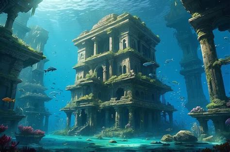 Premium Photo An Ancient Underwater City With Submerged Structures