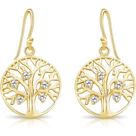 DTPsilver Boucles D Oreilles Pendantes Arbre De Vie En Argent 925