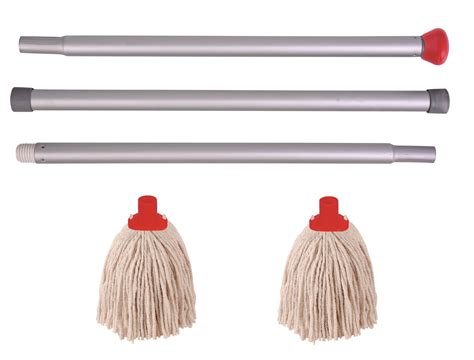 Red Professional Mop Handle And 2 Mop Heads Dcs Ckmsrex1i