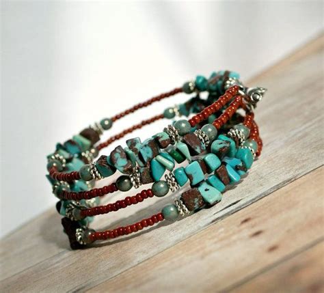 Rustic Turquoise Memory Wire Wrap Bracelet Beaded Memory Wire Bracelets Jewelry Design