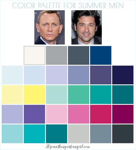 An Image Of Two Men In Suits And Ties With Color Palettes For Summer Men