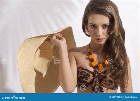 Muchacha Con El Bikini Y El Sombrero Imagen De Archivo Imagen De Travieso Aguja