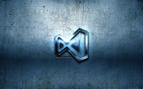 Visual studio metal logo, grunge, programming language signs, blue ...