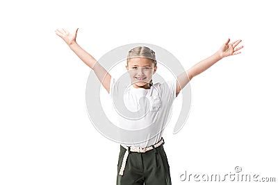 Portrait Of Happy Blonde Preteen Girl Smiling At Camera Royalty Free Stock Image CartoonDealer