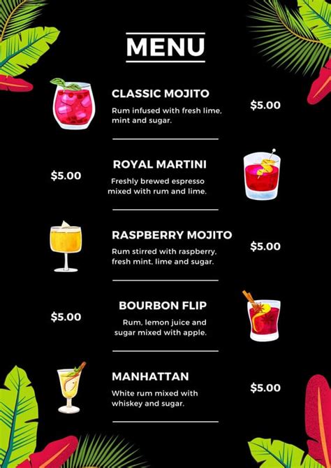 Free Printable And Customizable Cocktail Menu Templates Canva