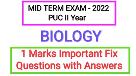 PUC II Year BIOLOGY One Marks Fix Questions With Answers Mid Term