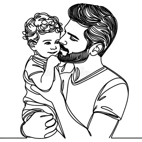 Disegno Continuo Di Un Uomo Che Tiene In Braccio Un Bambino Padre E