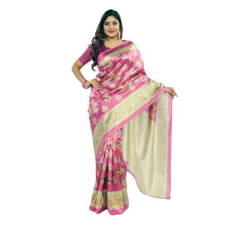 Buy Banarasi Floral Print Silk Saree With Matching Blouse Piece Buy 1