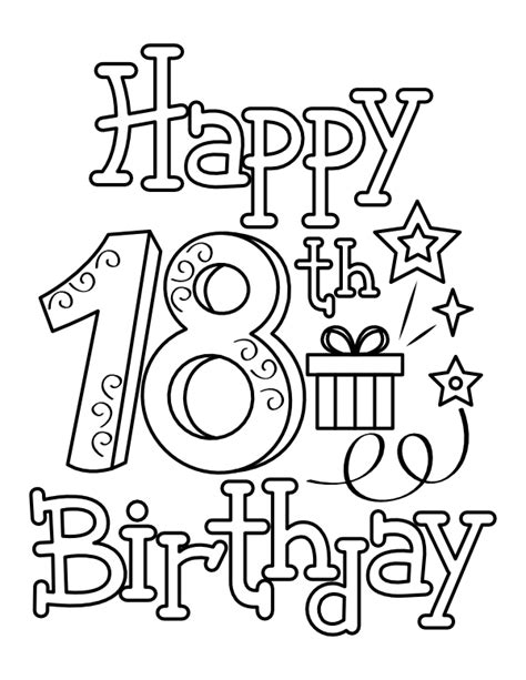 Printable Happy 18th Birthday Coloring Page