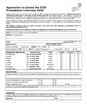 Fillable Online Application To Attend The CIEH Professional Interview