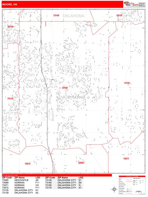 Moore Oklahoma Zip Code Wall Map Red Line Style By Marketmaps