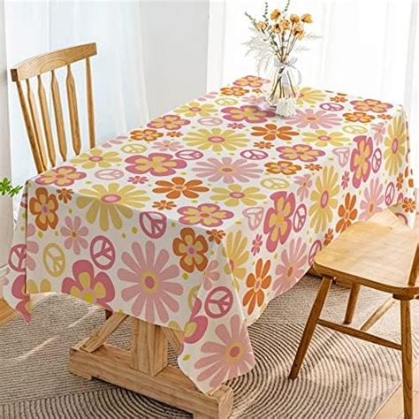 Amazon Anydesign Groovy Daisy Tablecloth X Inch Vintage