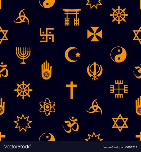 World Religions Symbols Icons Seamless Pattern Vector Image