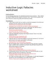 Inductive Logic Fallacies WorksheetPhil100ShellFall 2019 Docx Phil