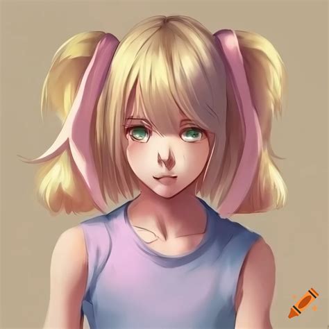 Anime Girl With Blonde Hair And Green Eyes In Pink Sleeveless Shirt And Pigtails On Craiyon