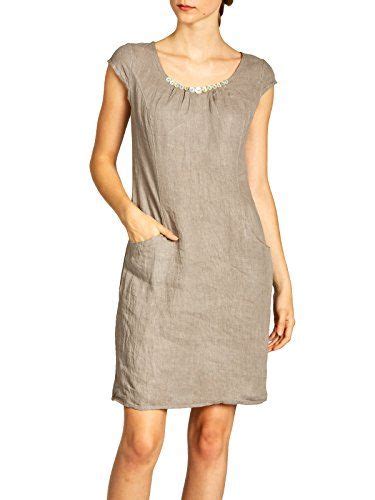 Caspar Skl Knielanges Damen Sommer Leinenkleid Mit Perlmutt Kn Pfe