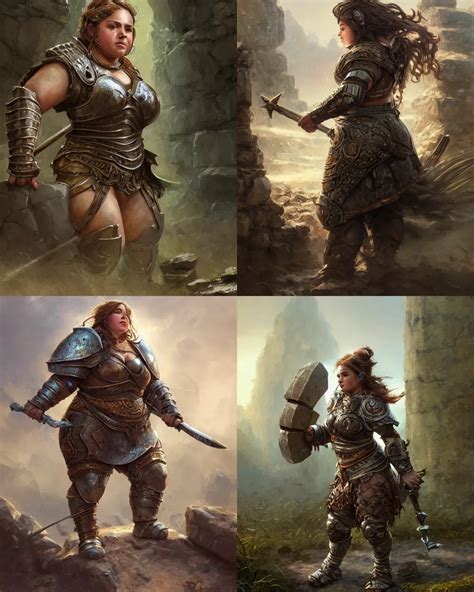 Robust Female Dwarf Warrior Wearing Heavy Plate Armor Stable