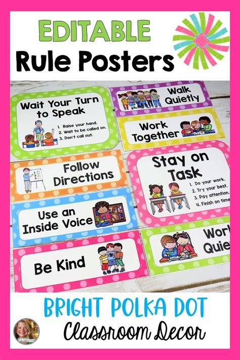 Classroom Rules Posters Editable Bright Polka Dot Décor Classroom Rules Poster Classroom