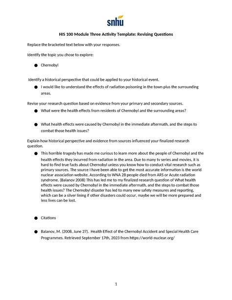 His Module Three Activity Revising Questions Template His