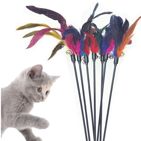 5pcs Lot Cat Toys Feather Wand Kitten Cat Teaser Turkey Feather