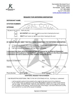 Fillable Online Request For Deferred Disposition Defendant Name