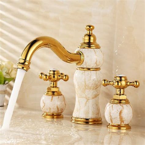 2020 New Arrival High Quality Finished Gold Bathroom Sink Faucet Brass Natural Jade Basin Faucet