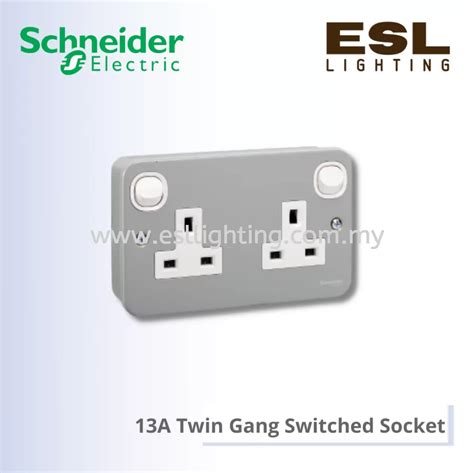 Schneider Esm Metal Clad 13a Twin Gang Switched Socket Esm25g11