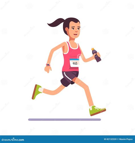 Young Woman Running a Marathon Stock Vector - Illustration of flat ...