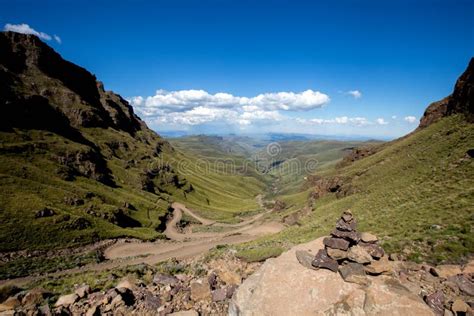 Road In Green Valley Between Two Mountains Stock Photo Image Of