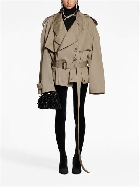 Balenciaga Belted Waist Cotton Trench Coat Farfetch