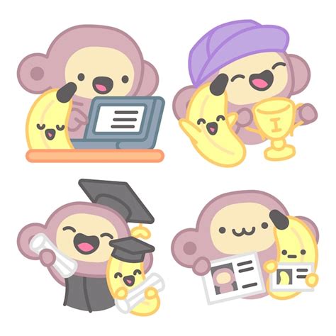 Free Vector | University stickers collection with monkey and banana