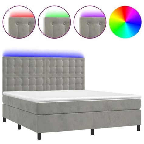 YOSOO Sommier Tapissier Matelas Et LED Gris Clair 160x200 Cm Velours