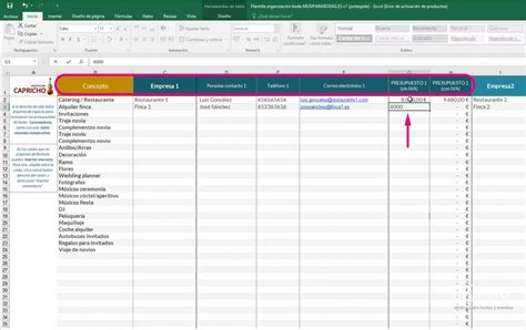 Plantilla De Excel Para Organizar Una Boda