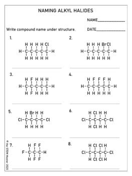 Naming Alkyl Halides Worksheets By The STEM Master TPT