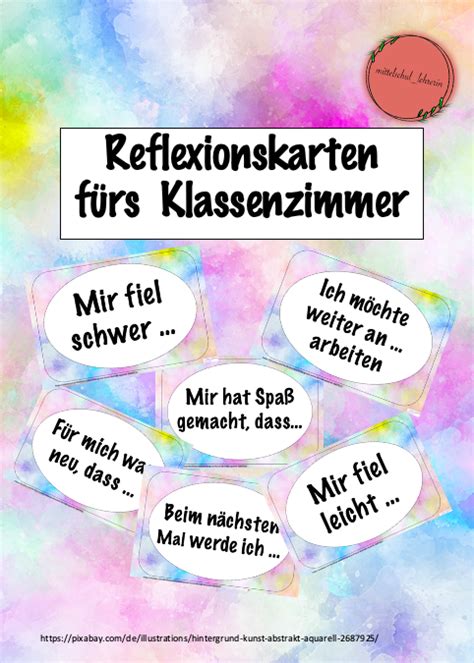 Reflexionskarten Klassenzimmer Aquarell Unterrichtsmaterial Im Fach