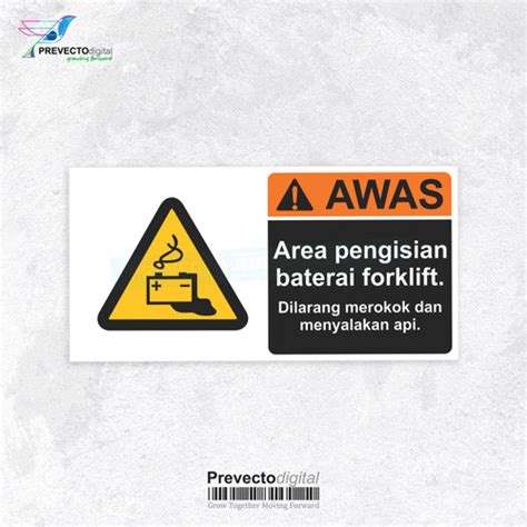 Jual Sticker Safety Sign K3 Ansi Z535 Rambu Area Pengisian Baterai Forklift 20x10cm Jakarta