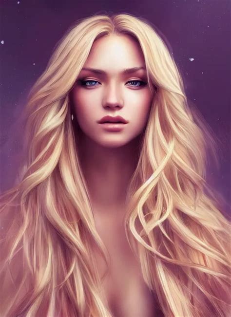 KREA Photo Of A Gorgeous Female With Long Blonde Hair In The Style Of