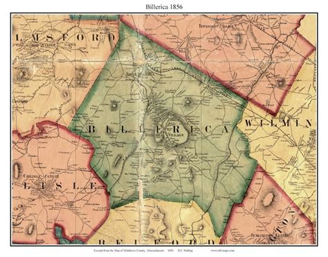 Billerica 1856 Old Town Map With Homeowner Names Massachusetts Etsy