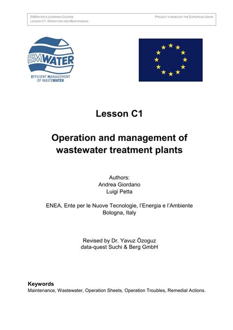 Lesson C Operation And Management Of Wastewater Treatment Plants