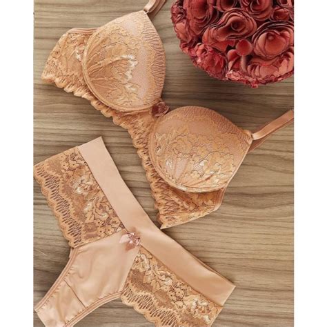 Conjunto Lingerie em renda Amêndoa Calcinha e Sutiã Bojo Shopee