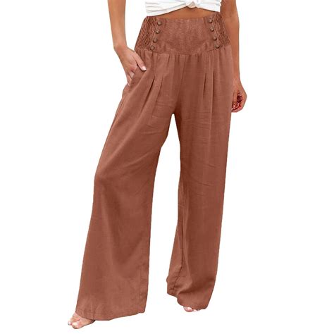 Qcmgmg Wide Leg Linen Pants Women Summer Loose Palazzo Beach Pants