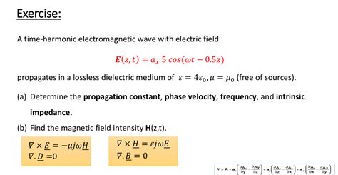 Solved Exercise A Time Harmonic Electromagnetic Wave With Chegg