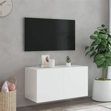 Drfeify Meuble Tv Mural Avec Lumi Res Led Blanc X X Cm