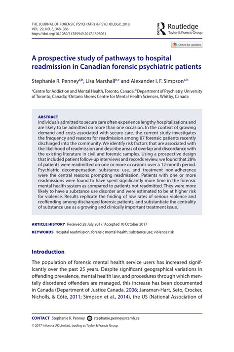 (PDF) A prospective study of pathways to hospital readmission in Canadian forensic psychiatric ...