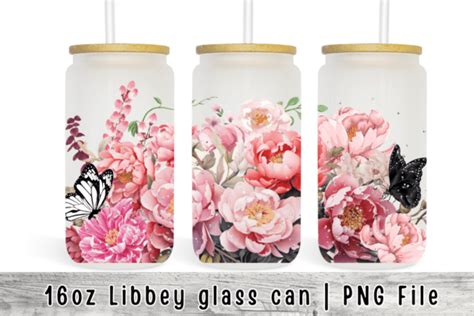 Pink Flowers Libbey Glass Can Wrap 16 Oz Graphic By Sasikharn