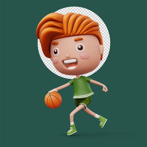 Enfant Heureux Avec Ballon De Basket Personnage De Dessin Anim De