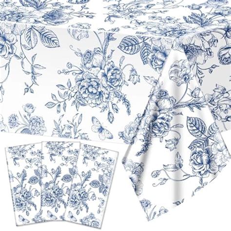 Amazon Anydesign Vintage Floral Tablecloth Blue White Flower