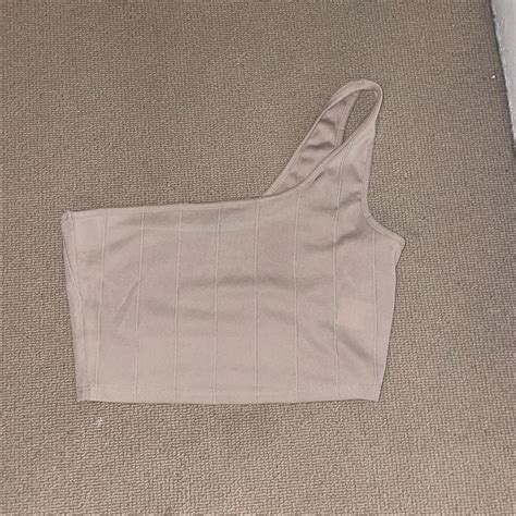 Shein Nude Slinky Bandage One Shoulder Crop Top Depop