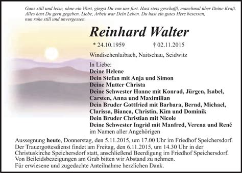 Traueranzeigen Von Reinhard Walter Nordbayerischer Kurier